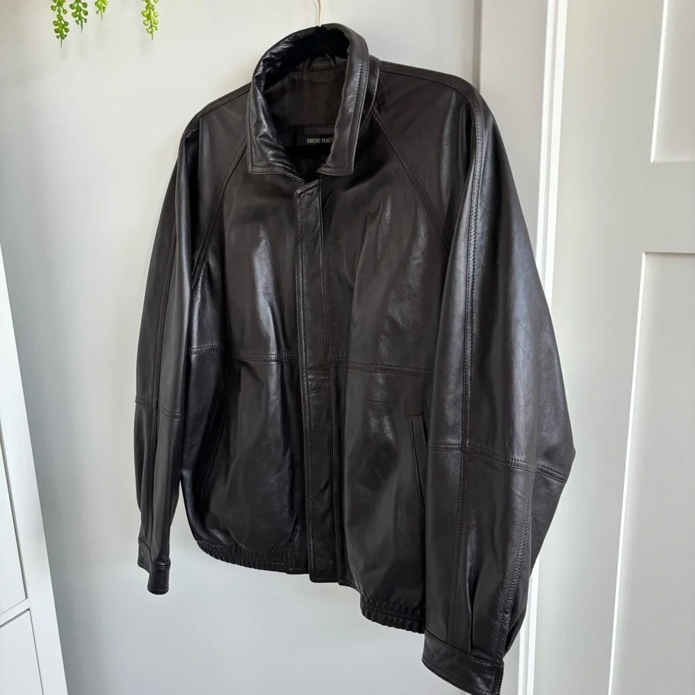 Bruno Magli Italian Brown Soft 100% Leather Made in Italy Jacket Size 42 Lined